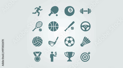 Set of various sport and leisure activity icons on light background