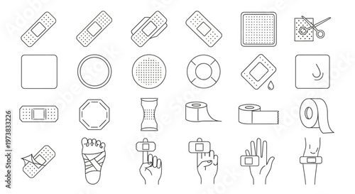 Collection of Medical Bandages and First Aid Supplies for Wound Care and Injury Treatment