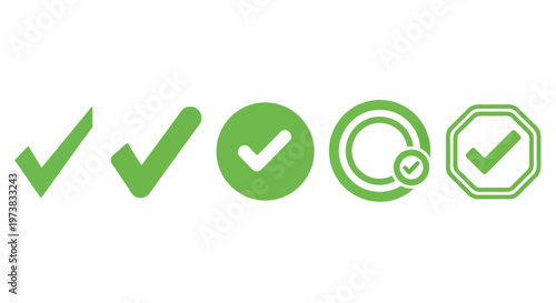 Collection of Green Check Mark Icons in Various Styles and Designs for Confirmation and Success