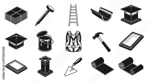Collection of Construction and Renovation Tools and Equipment Icons