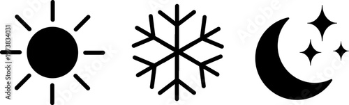 Classic symbols of sun, snowflake, and moon with stars