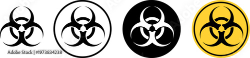 Variations of the biohazard symbol depicted in different color schemes and styles