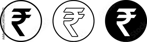 Variations of the indian rupee symbol on circular backgrounds