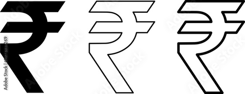 Variations of the indian rupee symbol in different styles and colors