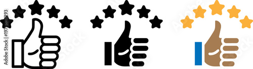 Three thumbs-up icons with varying star ratings and skin tones for positive feedback representation