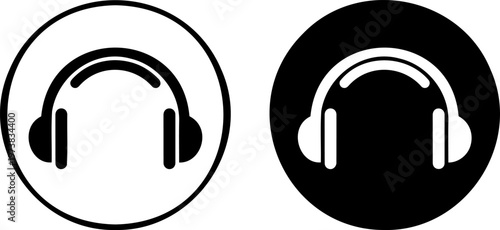 Comparison of headphone icons with different color contrasts in circular frames