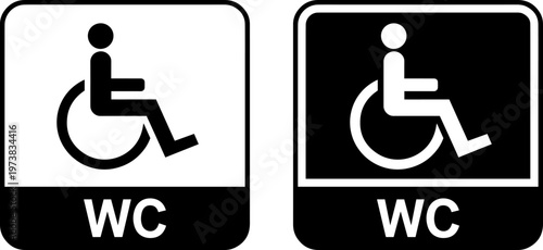 Accessible restroom signs with different color schemes for wheelchair users