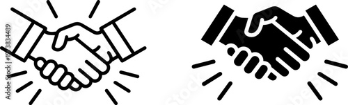 Two contrasting handshake illustrations with and without light rays