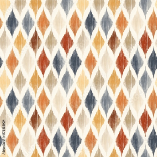 Seamless Pattern Boho Ikat Textile Design with Earthy Palette and Organic Textures