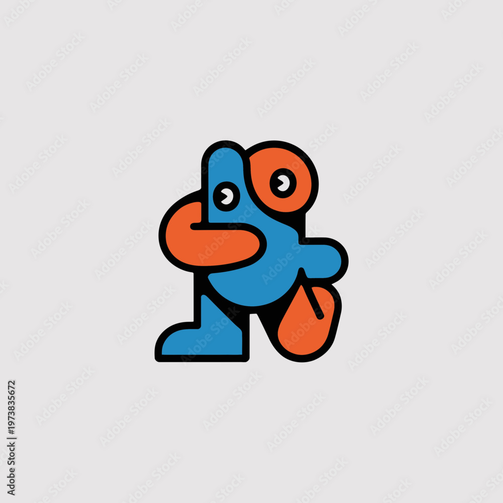 Obraz premium Blue Cartoon Character Running on White Background