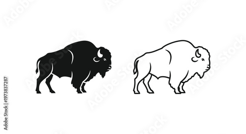 American Bison Icons: Black & White Symbols Vector
