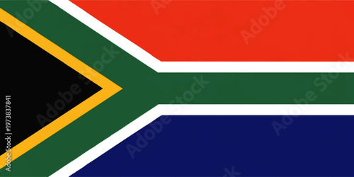 South Africa national flag background, vibrant patriotic banner with red blue green black gold and white geometric design