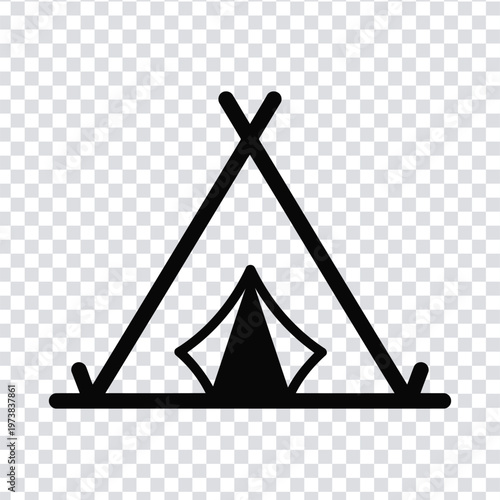 Vector illustration black silhouette of a tent on a transparent background for outdoor or camping designs