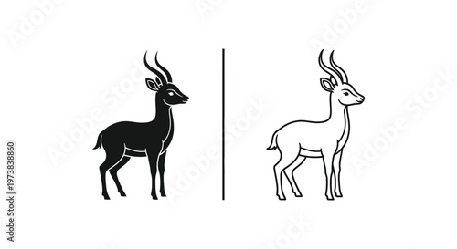 Antelope Symbols: Black and White Contrast Designs Vector