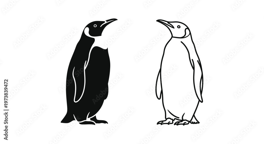 Obraz premium Adorable Penguin Silhouettes - Unique Black & White Vector Art Vector
