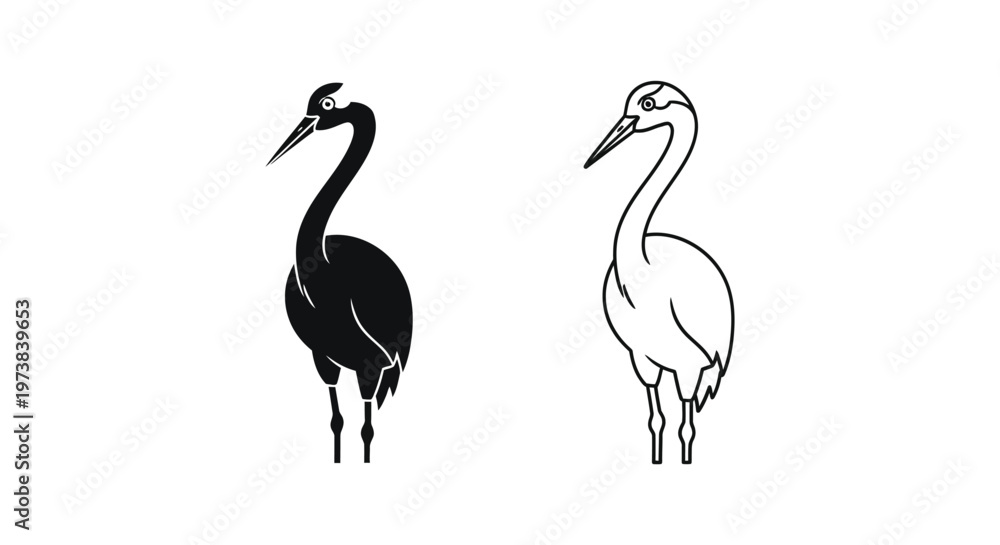 Fototapeta premium Black and White Crane Birds Silhouette Design Vector