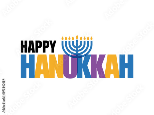 A colorful Hanukkah greeting with a menorah icon on a transparent background