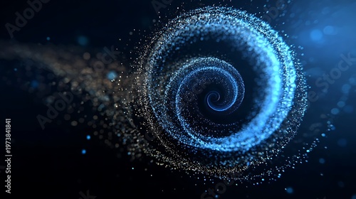 A mesmerizing swirling spiral composed of countless particles, set against a dark background