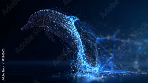 A beautiful dolphin leaps from the ocean, creating a splash of water