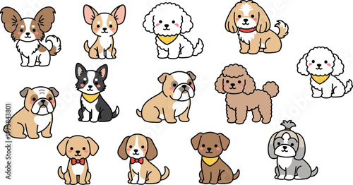 Colorful vector illustration of cute dogs symbolizing companionship, diversity, and playfulness