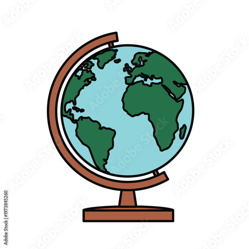 A detailed globe rests on a stand, representing Earth's continents and oceans.