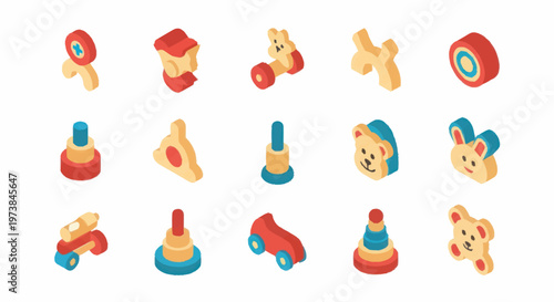 Colorful toy objects for children play.
