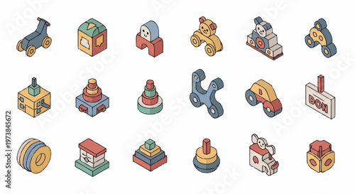 Colorful toy blocks and shapes assortment.