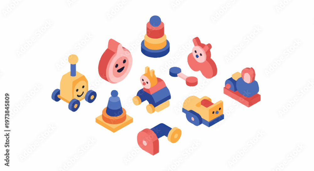 Fototapeta premium Colorful toy vehicles and blocks.