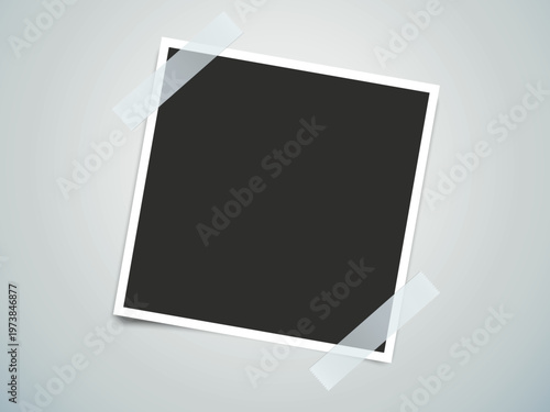 Retro Photo Frame with Adhesive Tape – Vintage Memory Picture Mockup Scrapbook Style Vector Illustration
