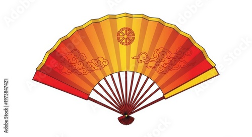 a colorful fan with a circular design on a white background close up detail view natural lighting co