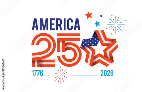 United States of America 250th anniversary celebration poster and banner background. Happy 4th of July USA Independence Day card template.