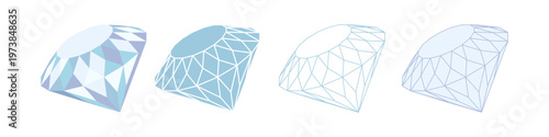 Set of elegant gemstone and diamond icons in outline, glyph style.