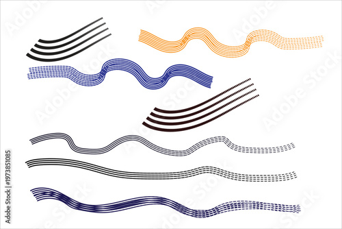 Abstract wavy lines in various colors and arrangements