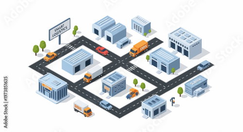 City Street with Buildings and Cars.