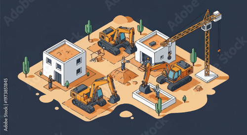 Construction site with crane and equipment.