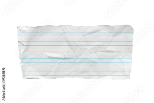 Crumpled lined paper torn piece with ragged edges, blank white note pad education concept, transparent background