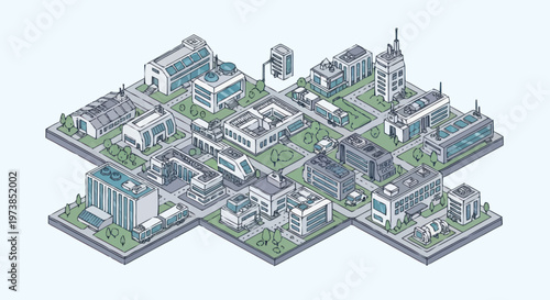 Cityscape with buildings and skyscrapers.