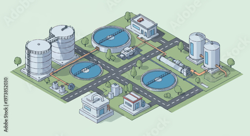 Industrial Water Treatment Facility Tanks.
