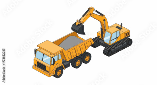 Yellow construction vehicles for excavation work.