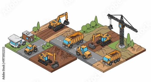 Construction vehicles and heavy machinery.