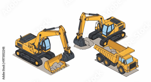 Yellow construction vehicles toy models.