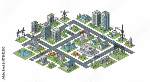 City Infrastructure with Roads and Buildings.