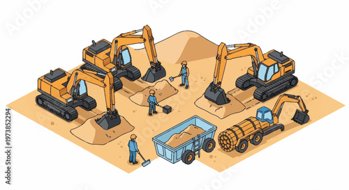 Heavy construction equipment at work site.