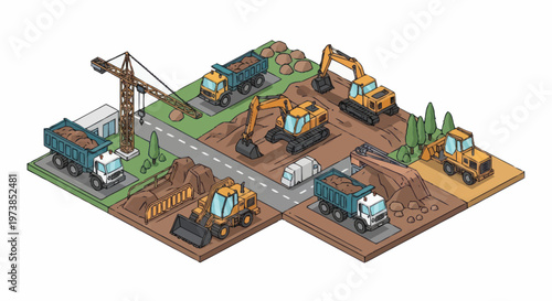 Construction site with heavy machinery equipment.