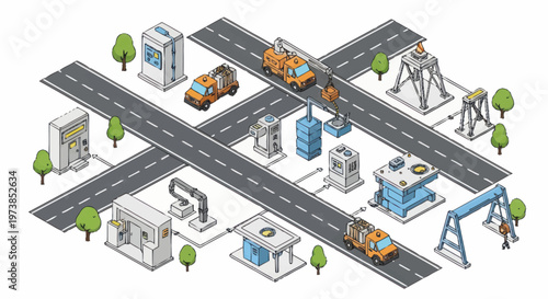 Industrial construction site with road network.
