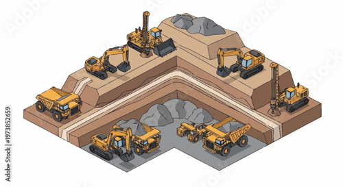 Heavy machinery at construction site.