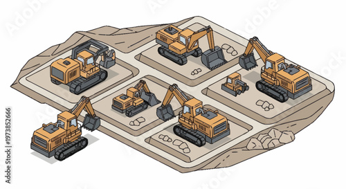 Excavators on a construction site layout.