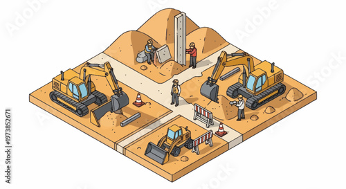 Construction site with heavy machinery.