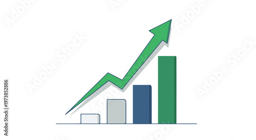 A green arrow rising over bar graph.