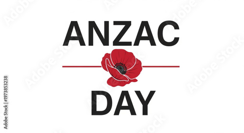 A minimalist vector graphic illustration of an ANZAC Day logo with a red poppy flower